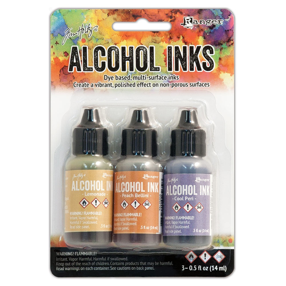 Tim Holtz Alcohol Ink .5oz 3/Pkg-Wildflowers-Lemonade/Peach Bellini/Peri