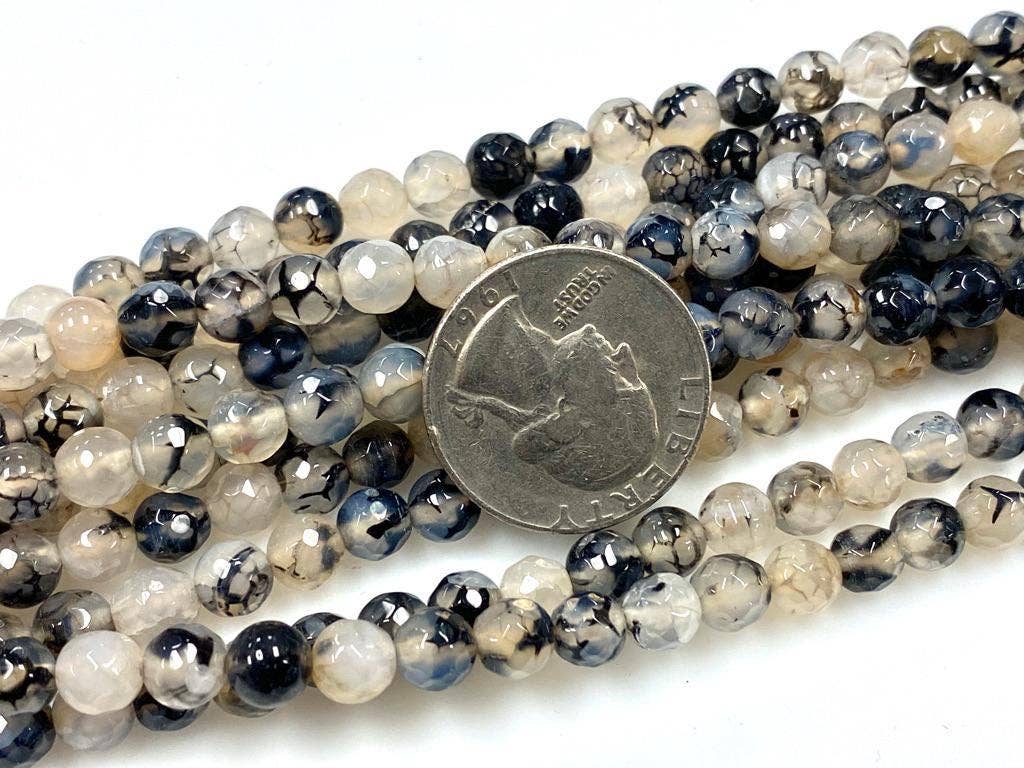 Black Dragon Vein Agate Gemstone Round Beads Strands 8mm