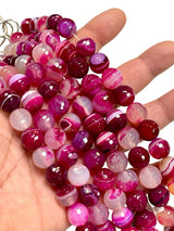 Faceted Pink Botswana Lace Agate 12mm Round Beads Strand,