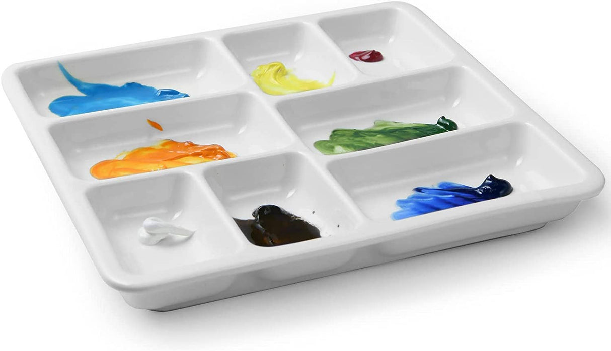MEEDEN 8-Well Ceramic Artist Paint Palette, Square Porcelain Watercolor Palette, White Ceramic Mixing Tray for Gouache Painting, Oil Painting, Acrylic Painting & Tempera Painting, 7"× 7"× 0.9"
