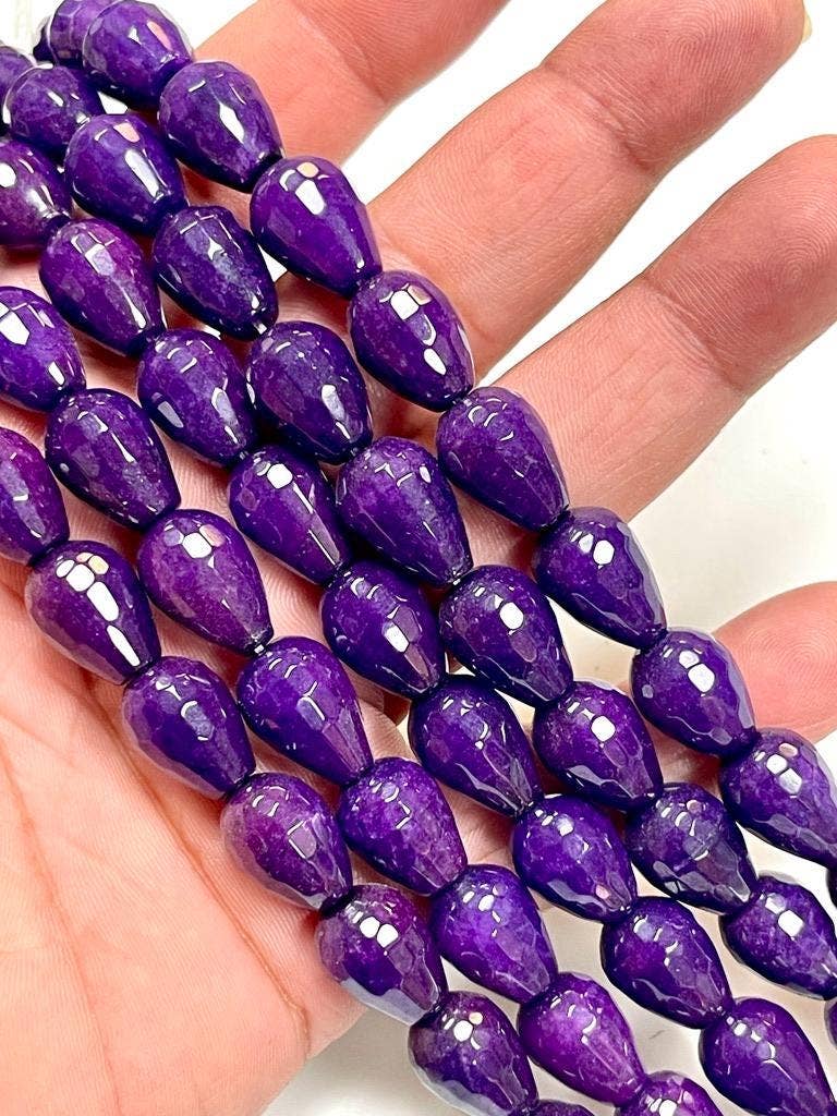 Purple Sugilite Agate Gemstone Faceted Teardrop Beads Strand