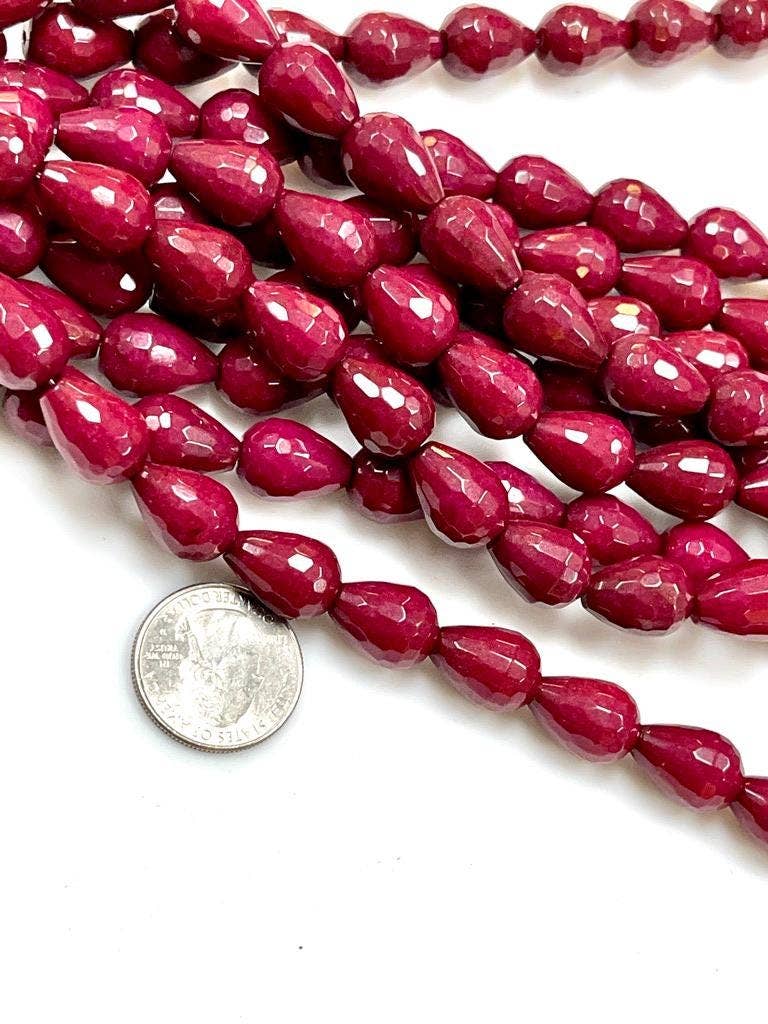 Ruby Jade Gemstone Faceted Drops Beads Strand