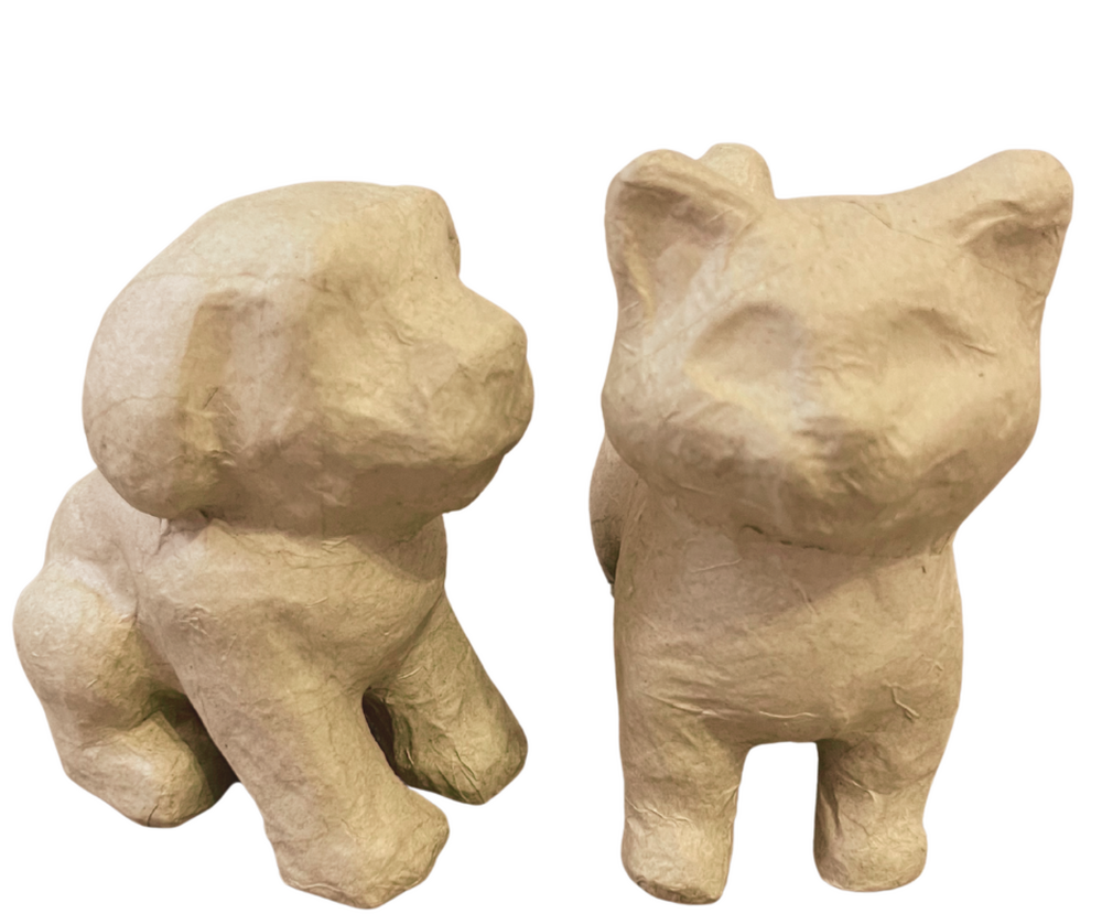 Unfinished Paper Mache Puppy Dog & Cat Pet Figurines