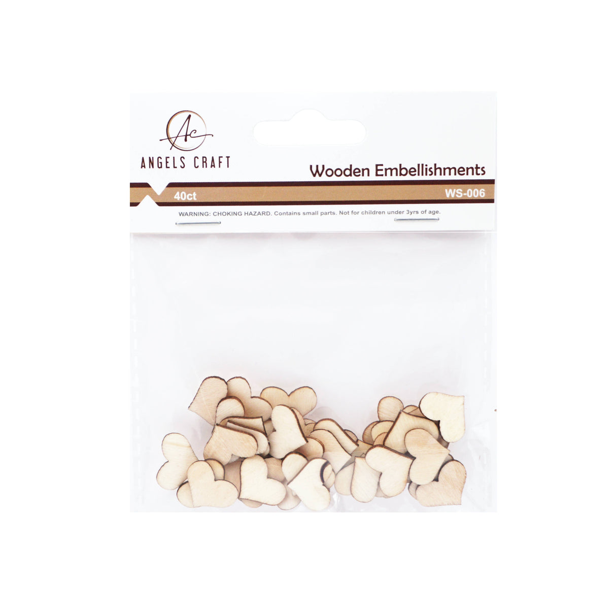 Heart Shape, Unfinished Wooden Embellishments 40-ct