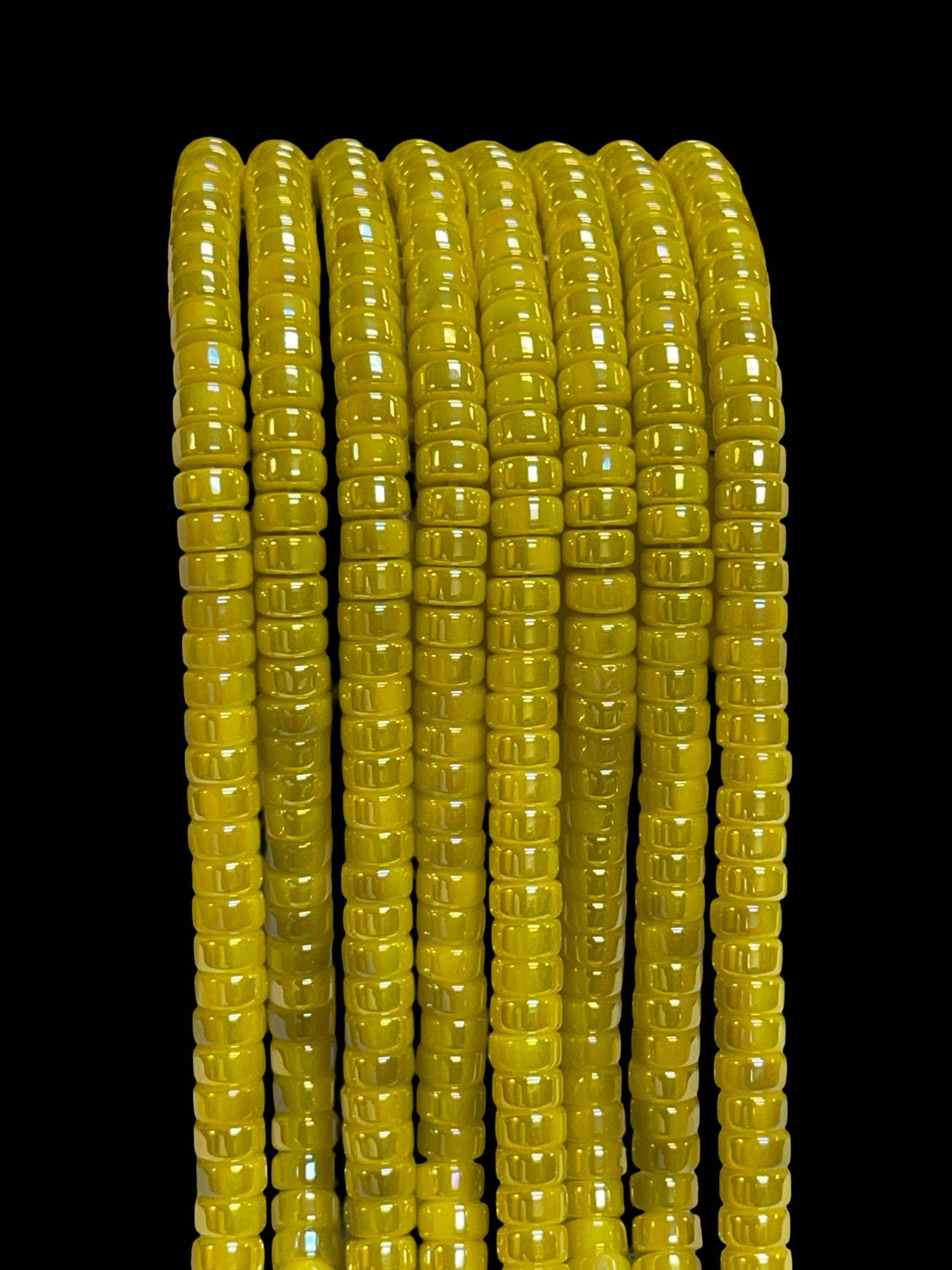 Iridescent Aura Crystal Beads Yellow 6x4mm Heishi Disc