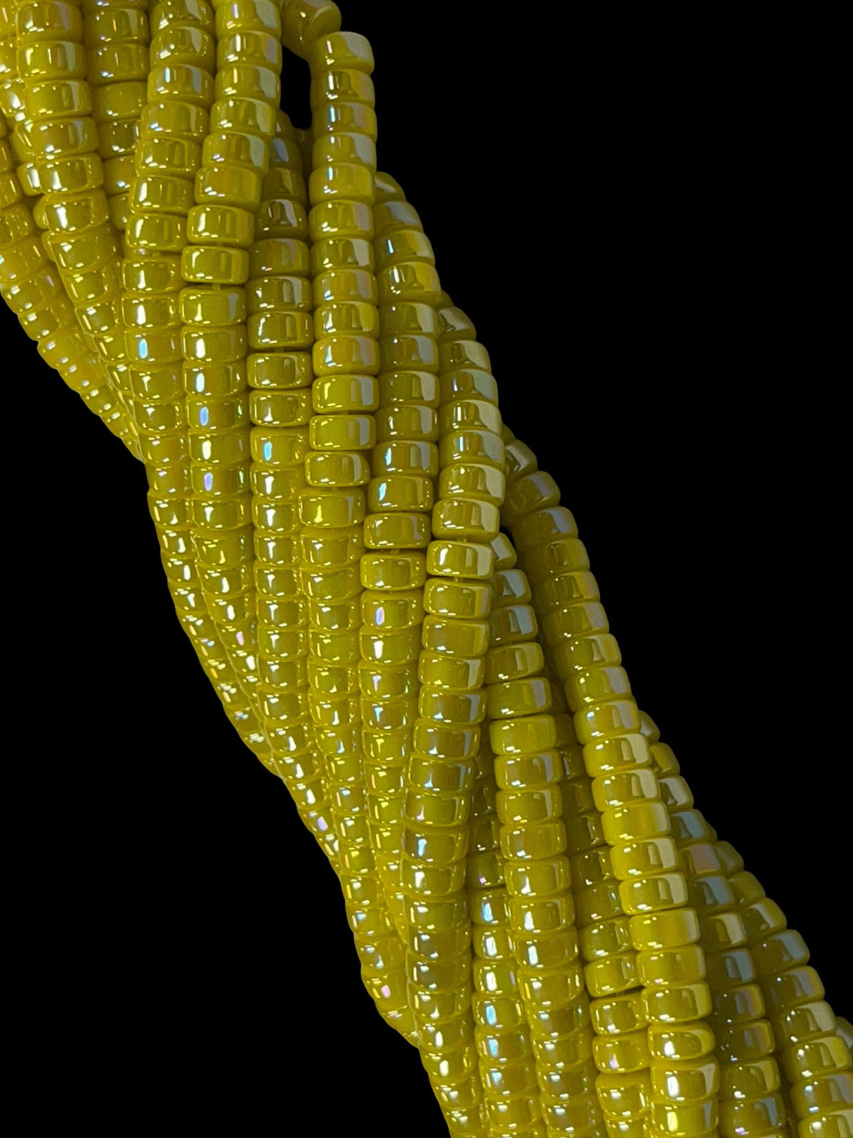 Iridescent Aura Crystal Beads Yellow 6x4mm Heishi Disc