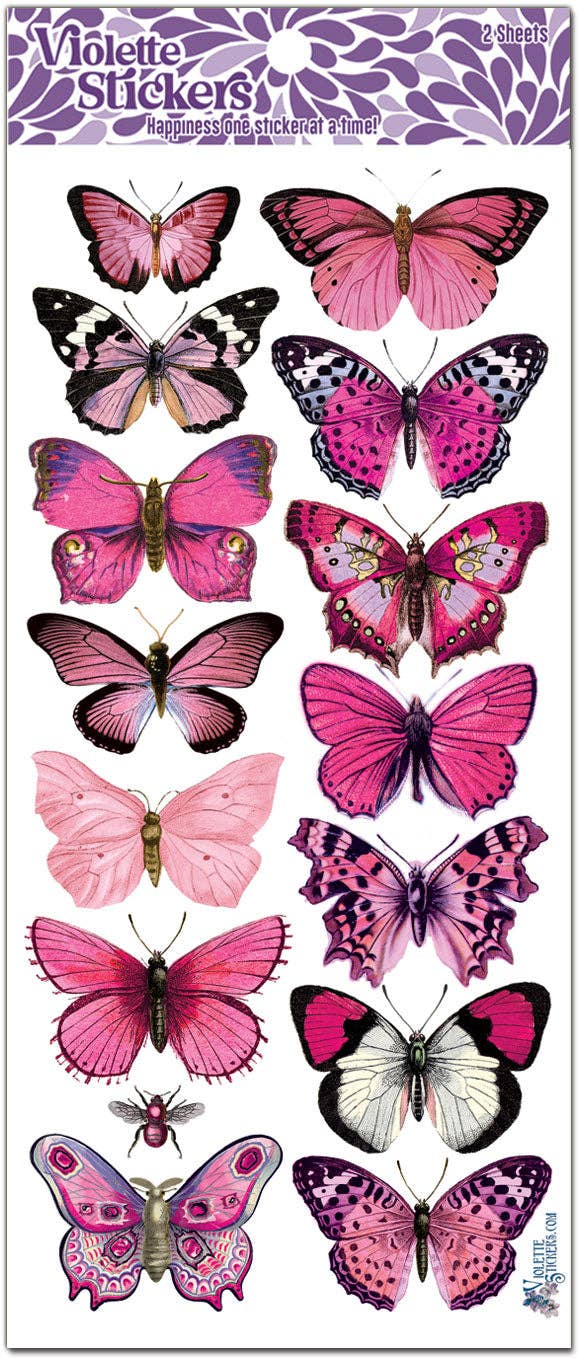 Violette Stickers, C66 Pastel Pink Butterfly Stickers