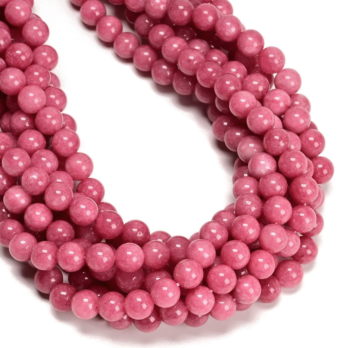 Strawberry Red Dyed Jade Smooth Round Beads 8mm 15.5" Strand