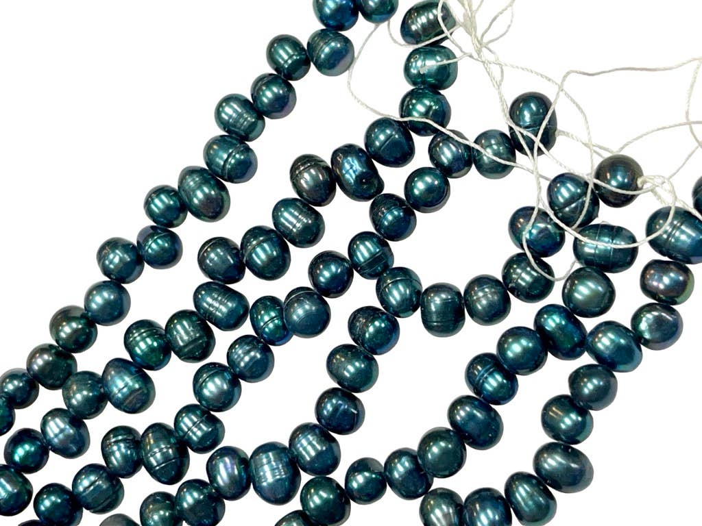 Peacock Teal Green Freshwater Pearl Gemstone Beads – 8mm