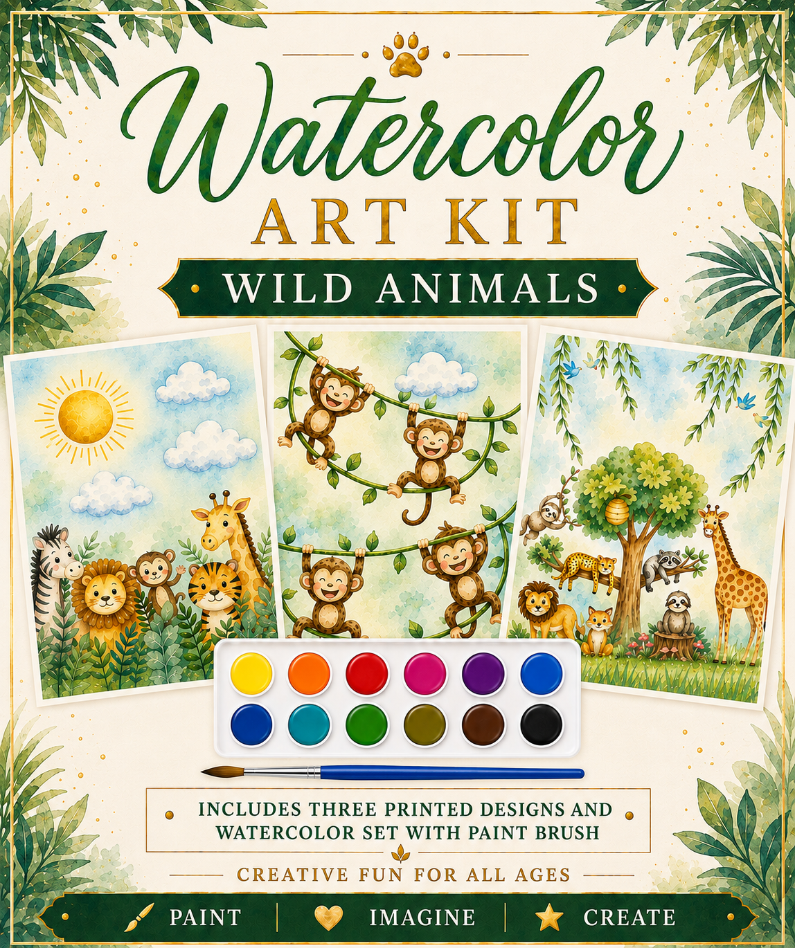 Watercolor Art Kit: Wild Animals Theme Designs