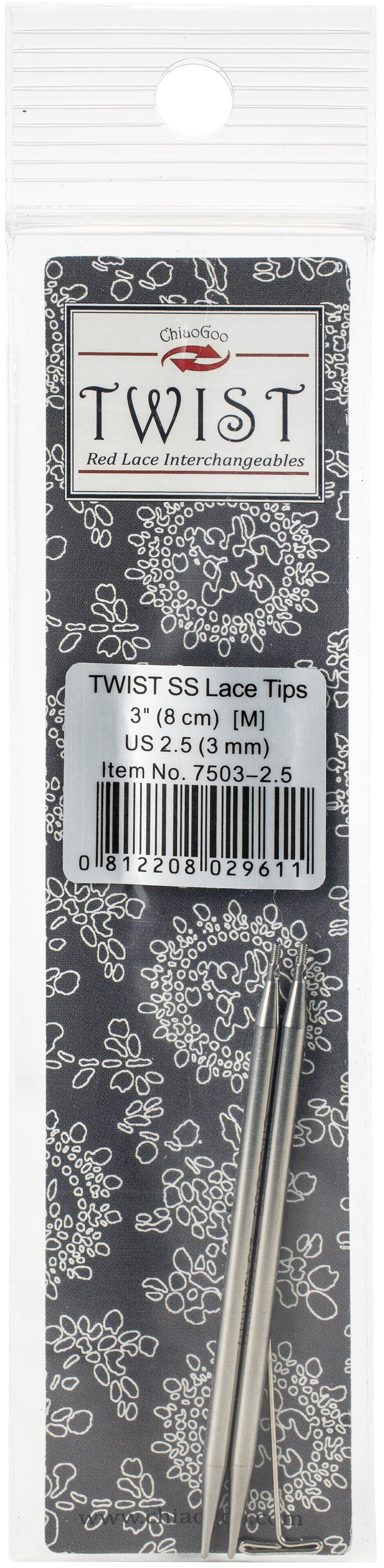 ChiaoGoo TWIST Stainless Steel Lace Tips 3"-Size 2.5/3mm