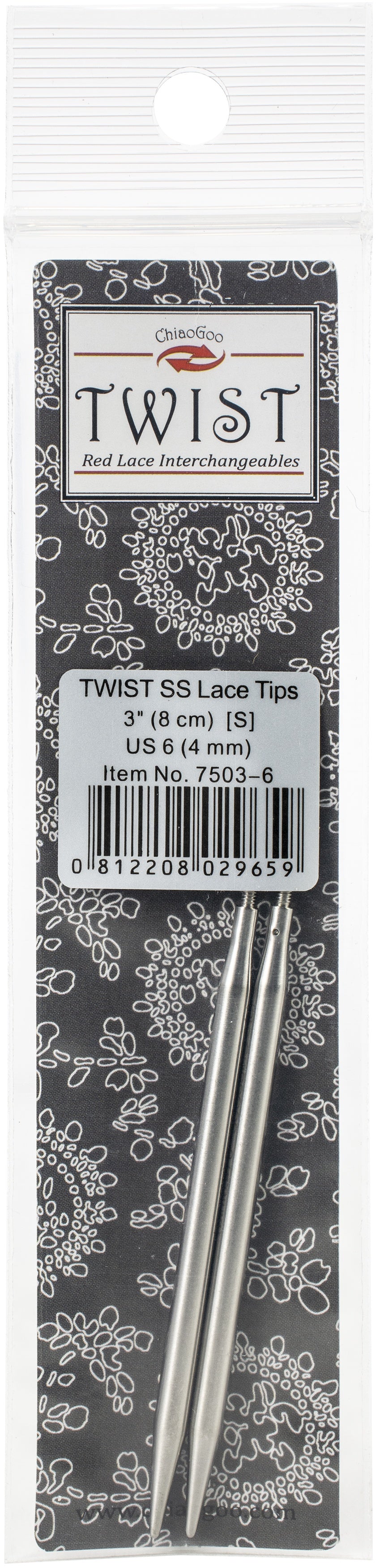 ChiaoGoo TWIST Stainless Steel Lace Tips 3"-Size 6/4mm