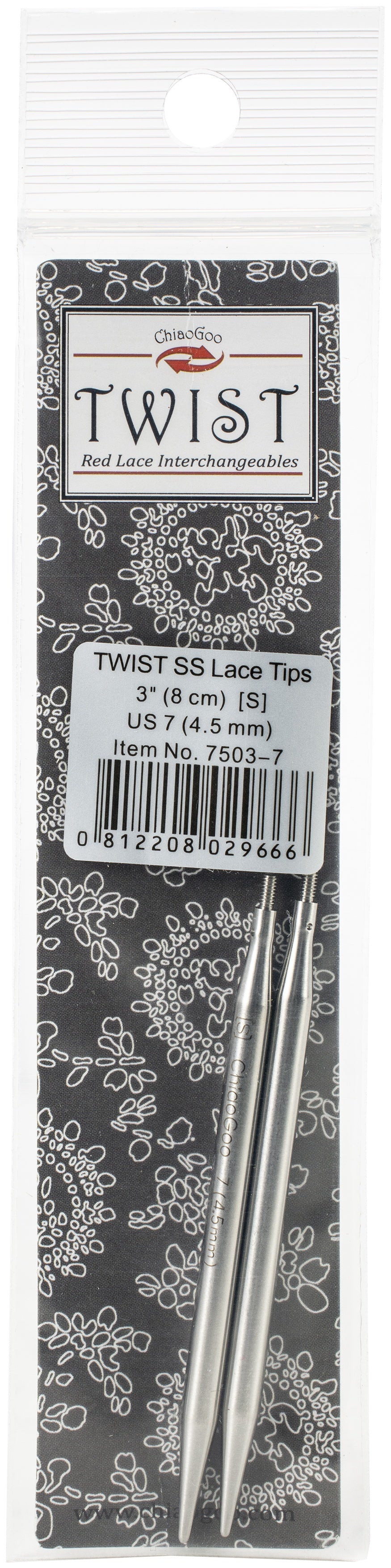 ChiaoGoo TWIST Stainless Steel Lace Tips 3"-Size 7/4.5mm