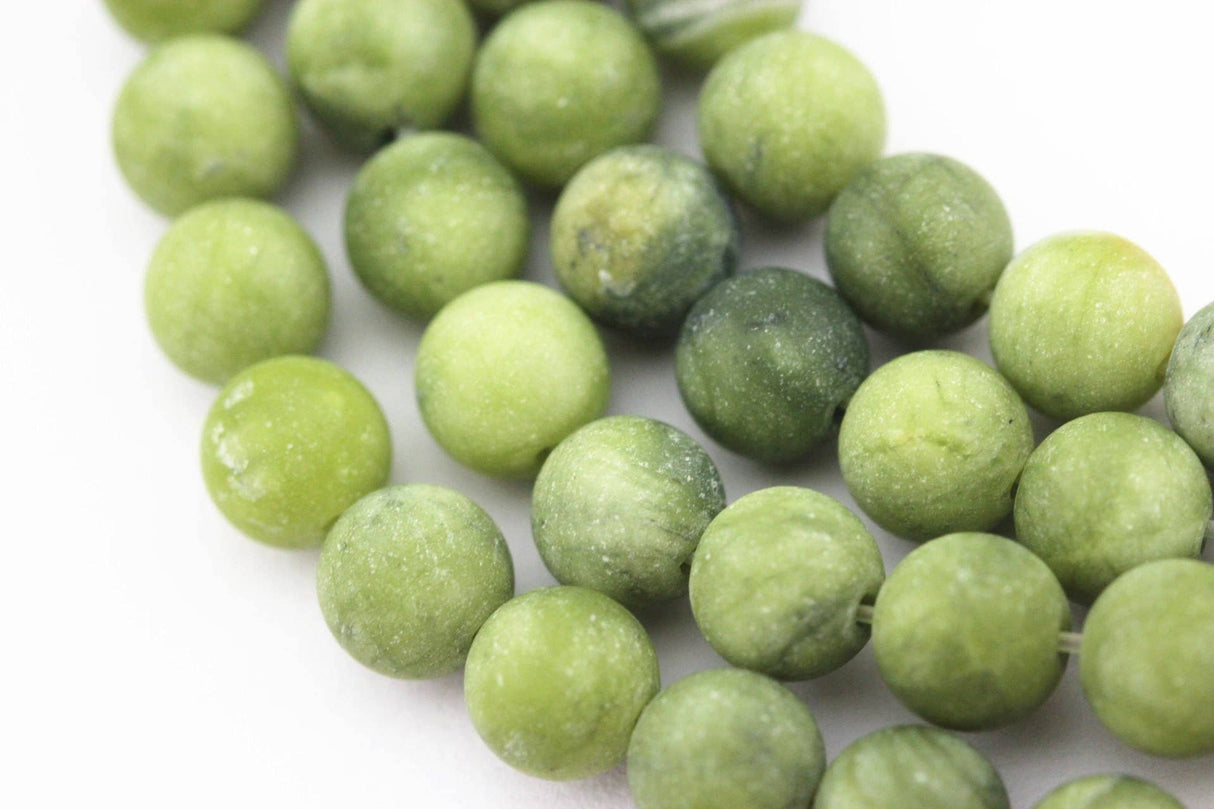 Natural Green Jade Matte Round Beads 8mm 15.5" Strand