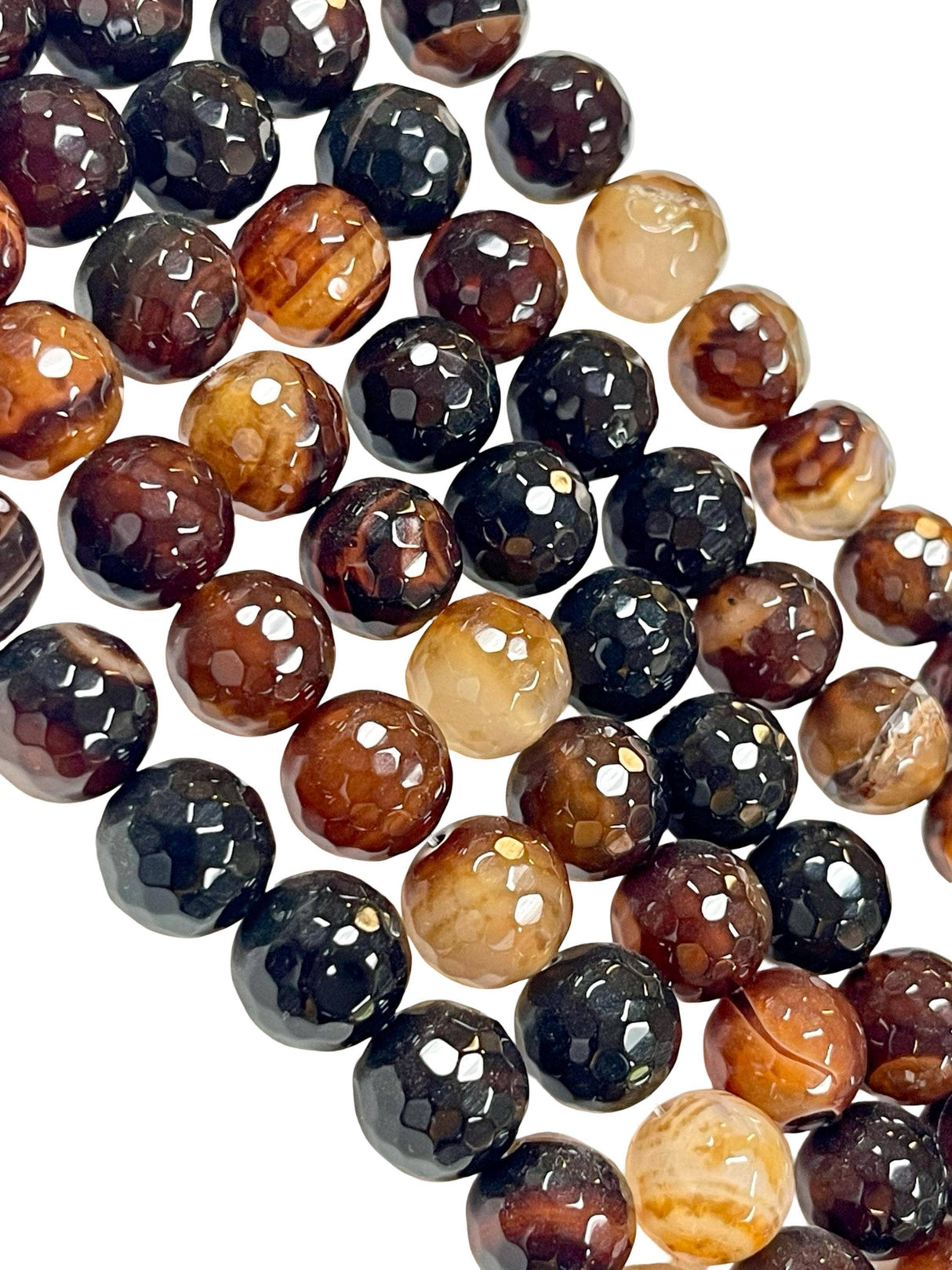 Burnt Caramel Lace Agate 14mm Faceted Round Gemstone Beads