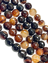 Burnt Caramel Lace Agate 14mm Faceted Round Gemstone Beads