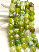 Lime Moss Agate Gemstone Faceted Round Beads Strands 12mm