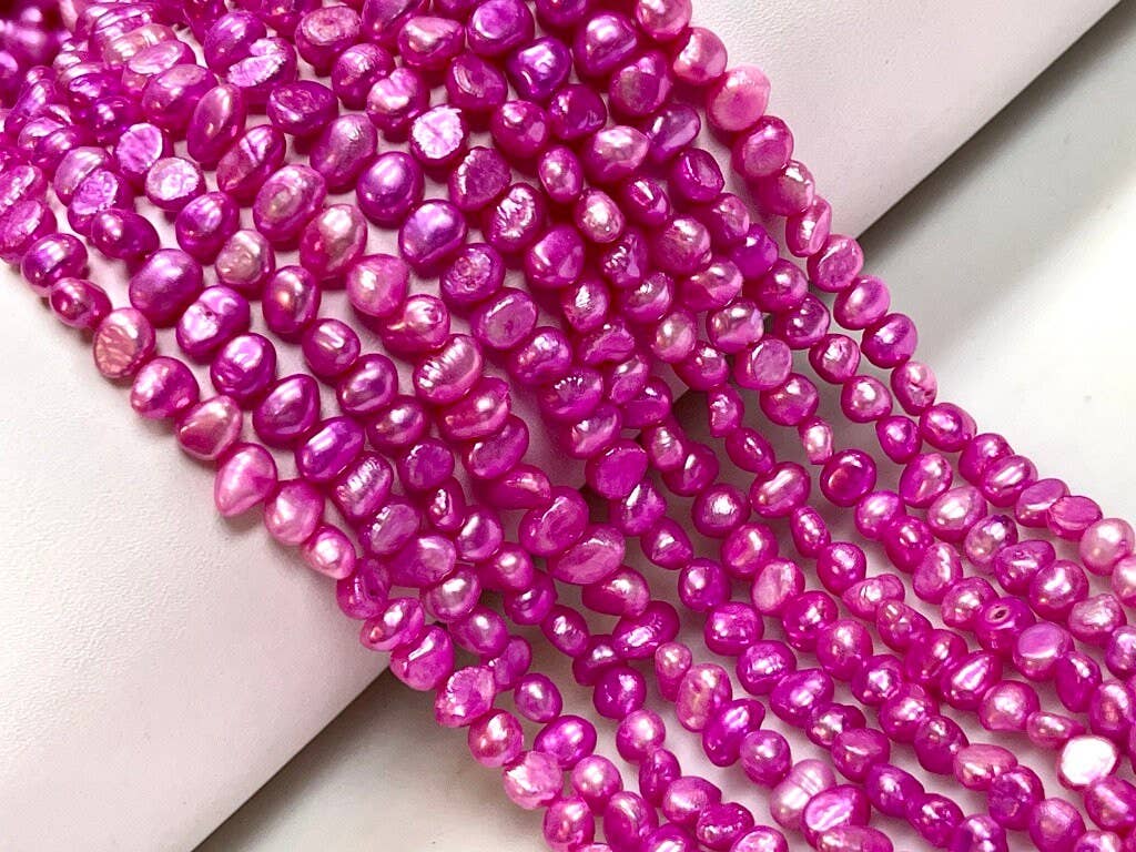 Hot Pink Color Pearl Gemstone Beads Strand For Jewelry
