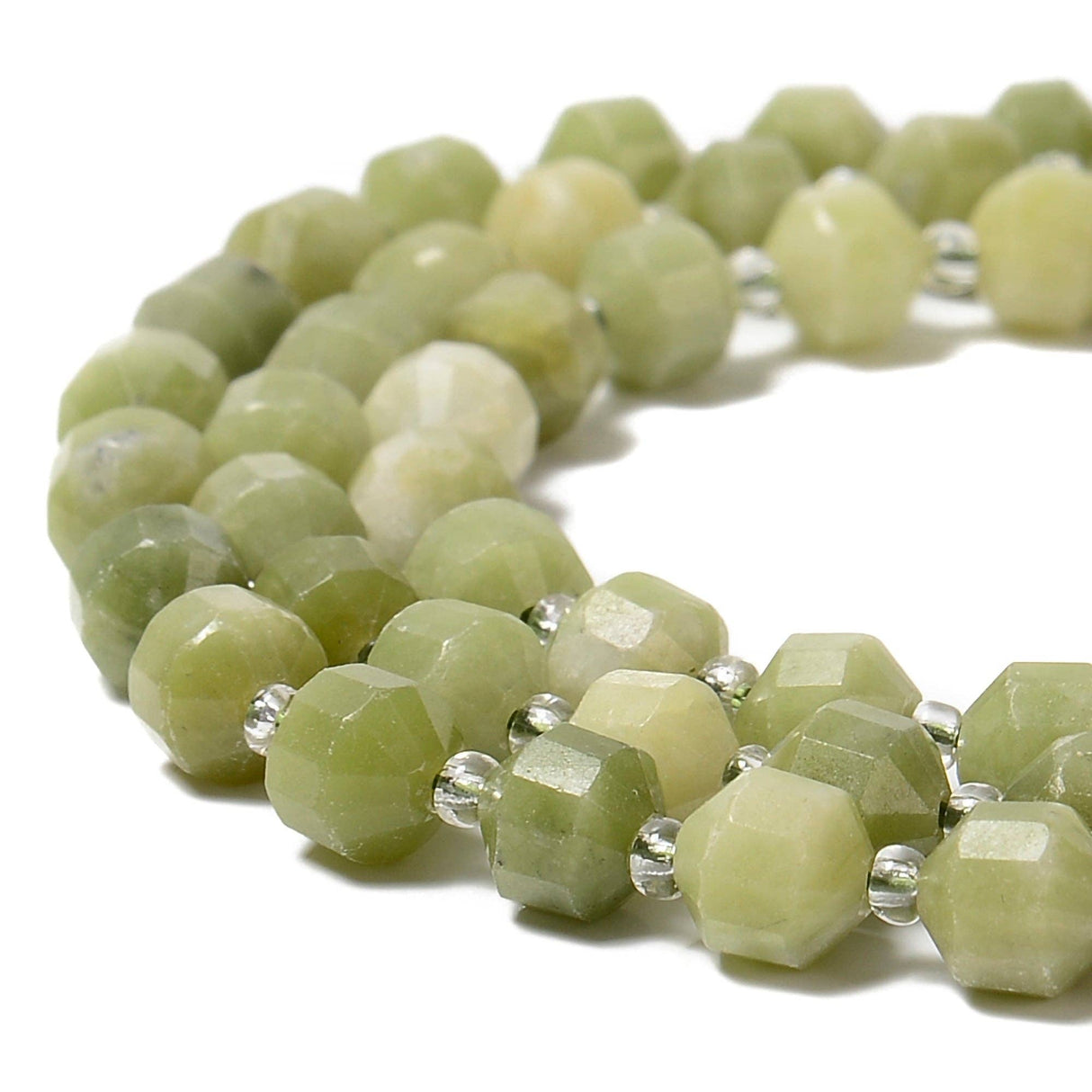 Natural Green Jade Prism Cut Double Point Beads Size 7x8mm  15.5'' Strand