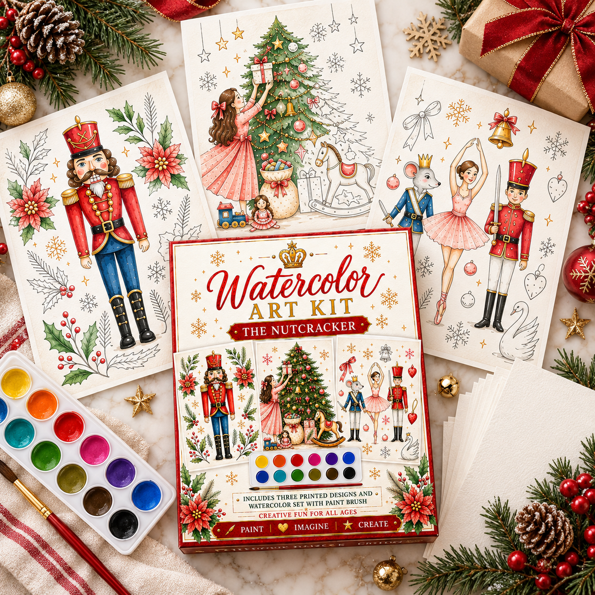 Watercolor Art Kit: Nutcracker Theme Designs