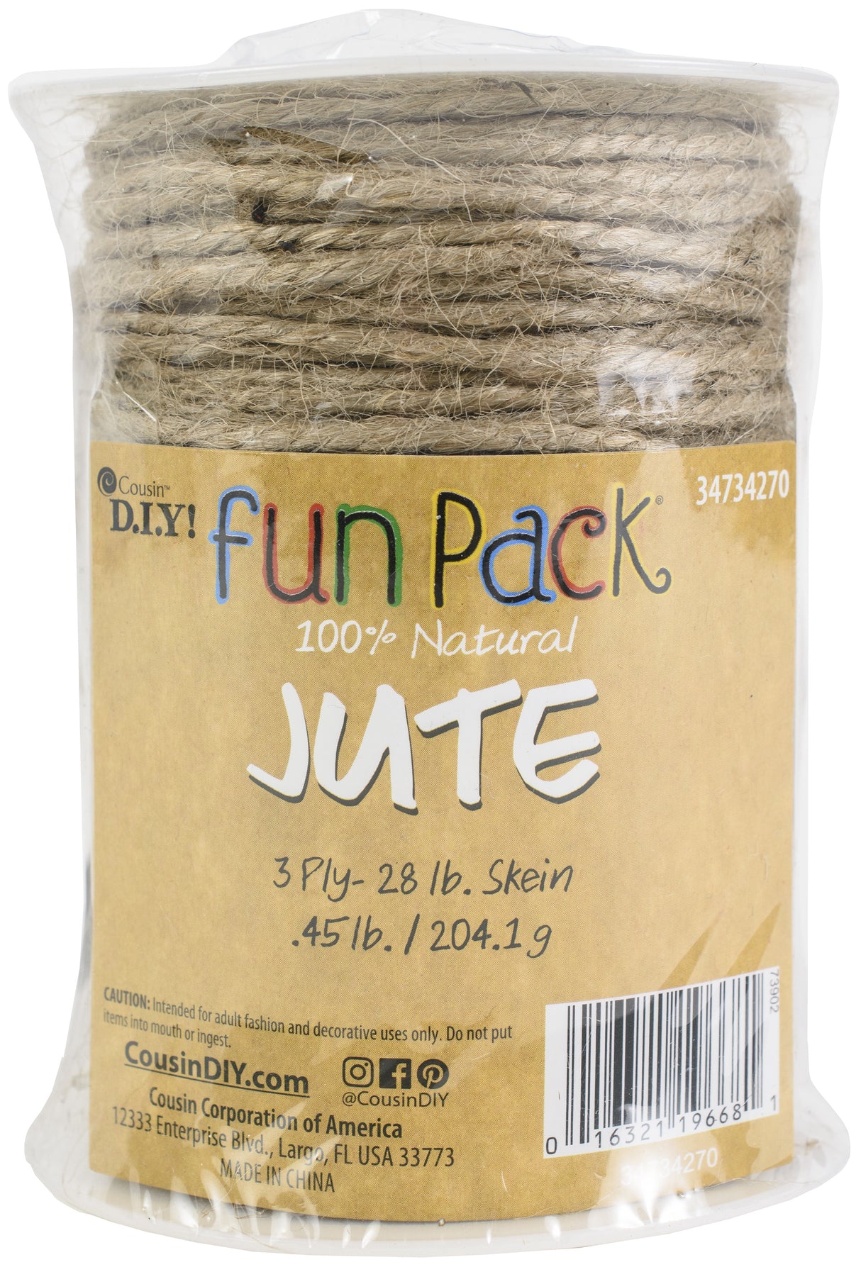 CousinDIY Jute Cord 3ply 28lb-Natural (Approx. 3/8")