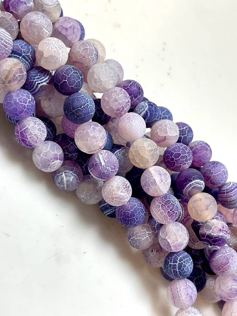 10mm Lavender Frosted Agate Gemstone Beads Strands