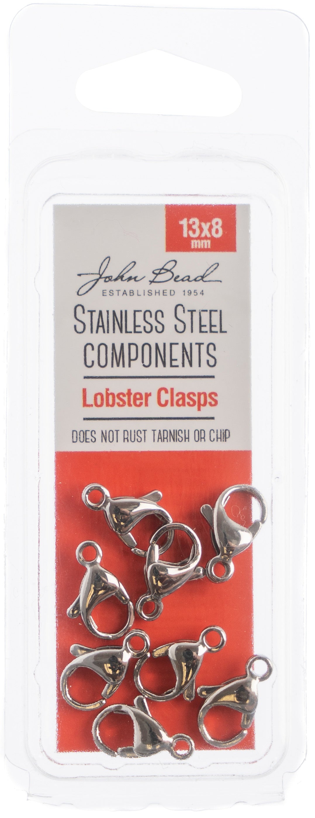 John Bead Stainless Steel Lobster Clasp 8/Pkg-13x8mm