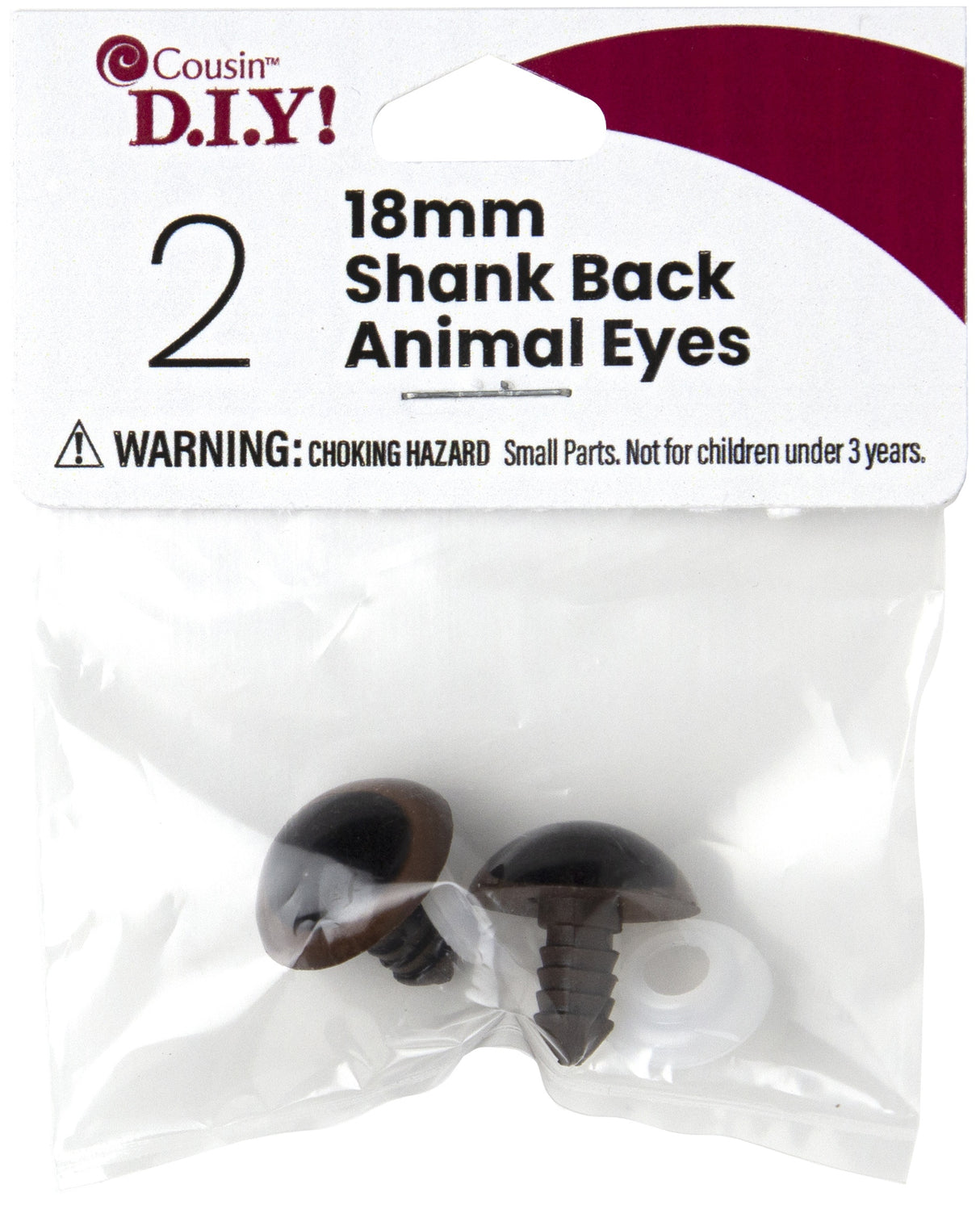 CousinDIY Shank Back Animal Eyes 18mm 2/Pkg-Brown