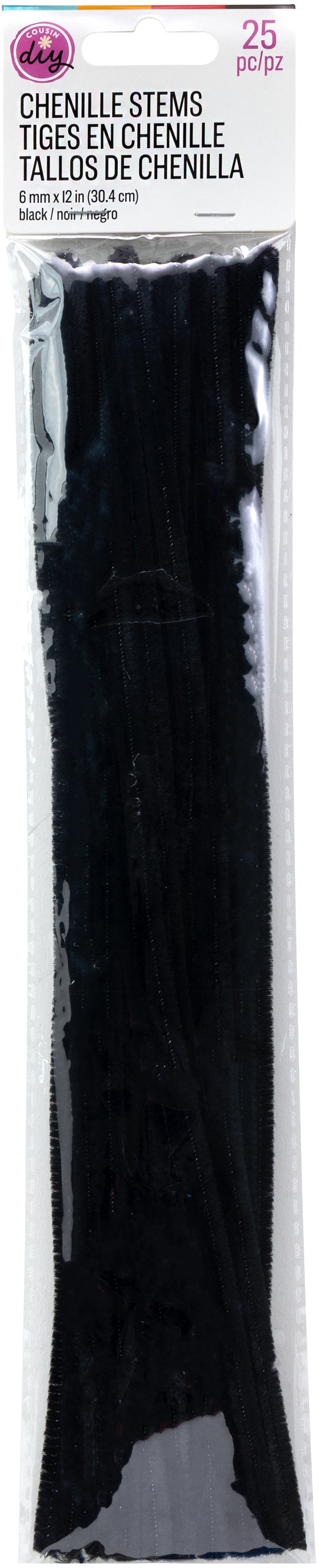 CousinDIY Chenille Stems 6mmx12" 25/Pkg-Black