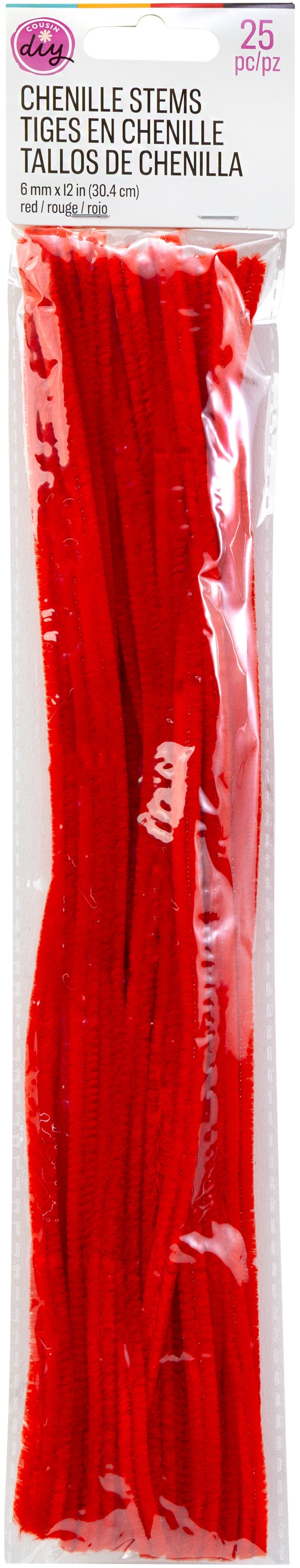 CousinDIY Chenille Stems 6mmx12" 25/Pkg-Red