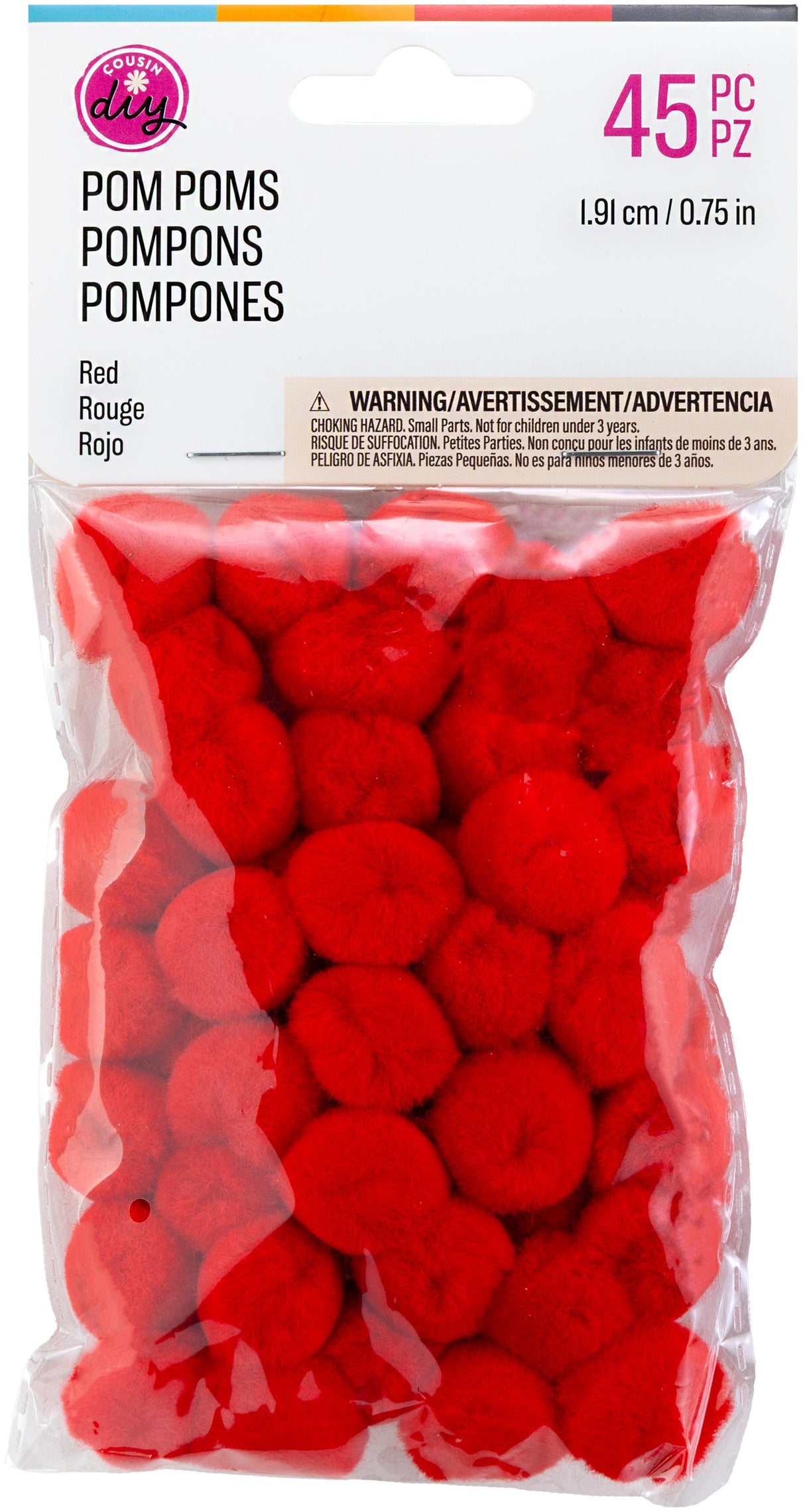 CousinDIY Pom-Poms .75" Inch 45/Pkg-Red