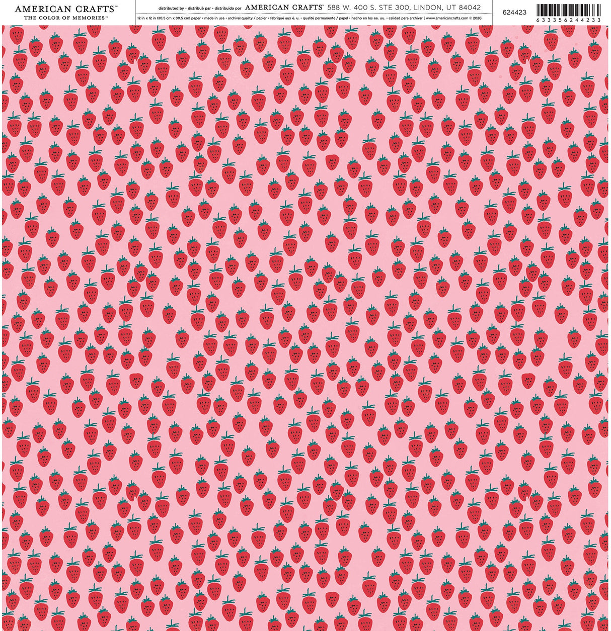 American Crafts Patterned Single-Sided Cardstock 12"X12"-Strawberry
