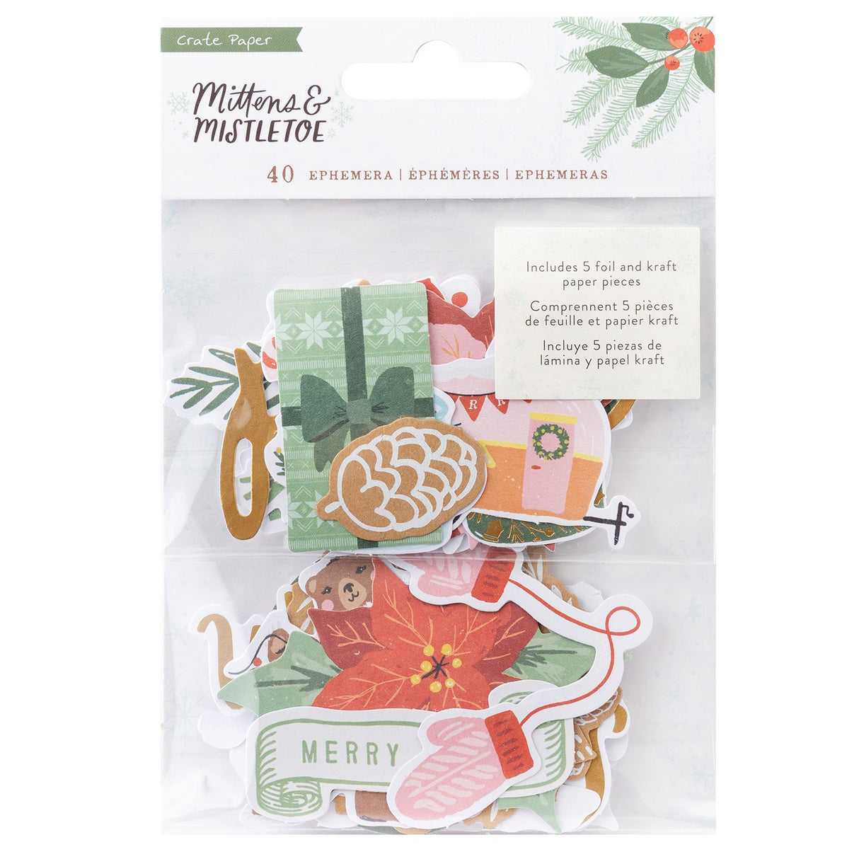 Mittens & Mistletoe Ephemera Die-Cuts 40/Pkg-Icons W/Gold Foil Accents