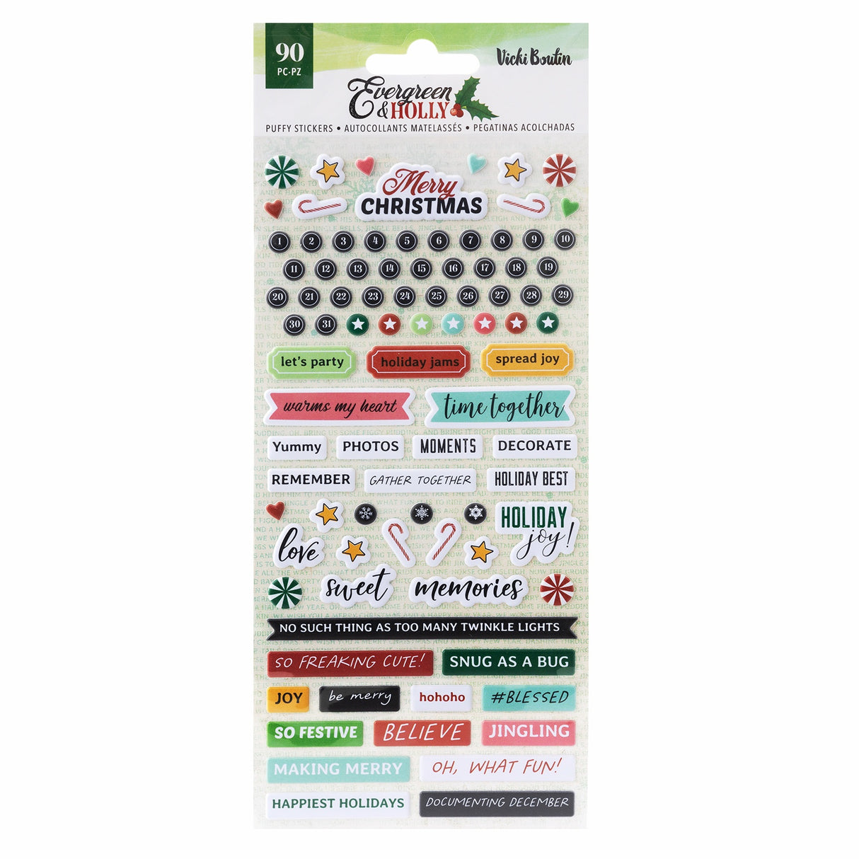 Vicki Boutin Evergreen & Holly Puffy Stickers 90/Pkg-