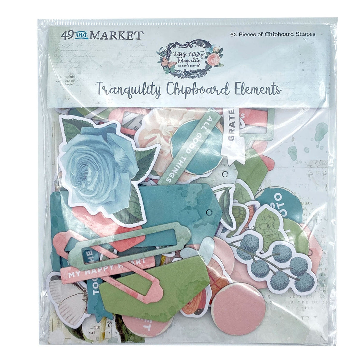 Vintage Artistry Tranquility Chipboard Set-62/Pkg