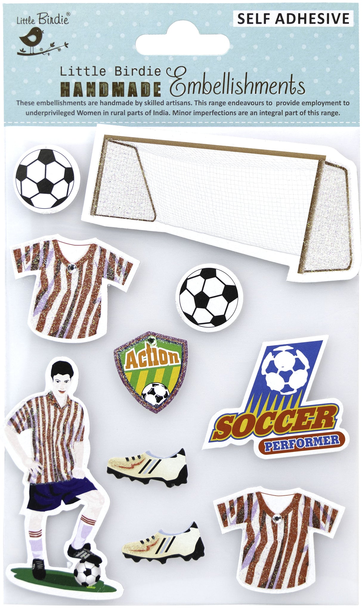 Little Birdie 3D Embellishment 10/Pkg-Soccer Performer