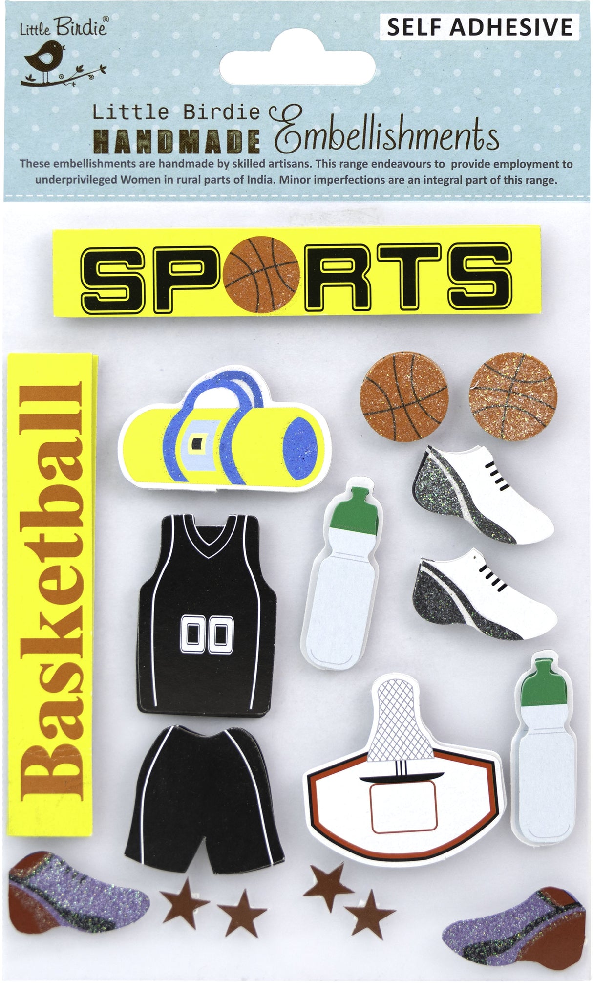 Little Birdie 3D Embellishment 16/Pkg-Basketball Champ
