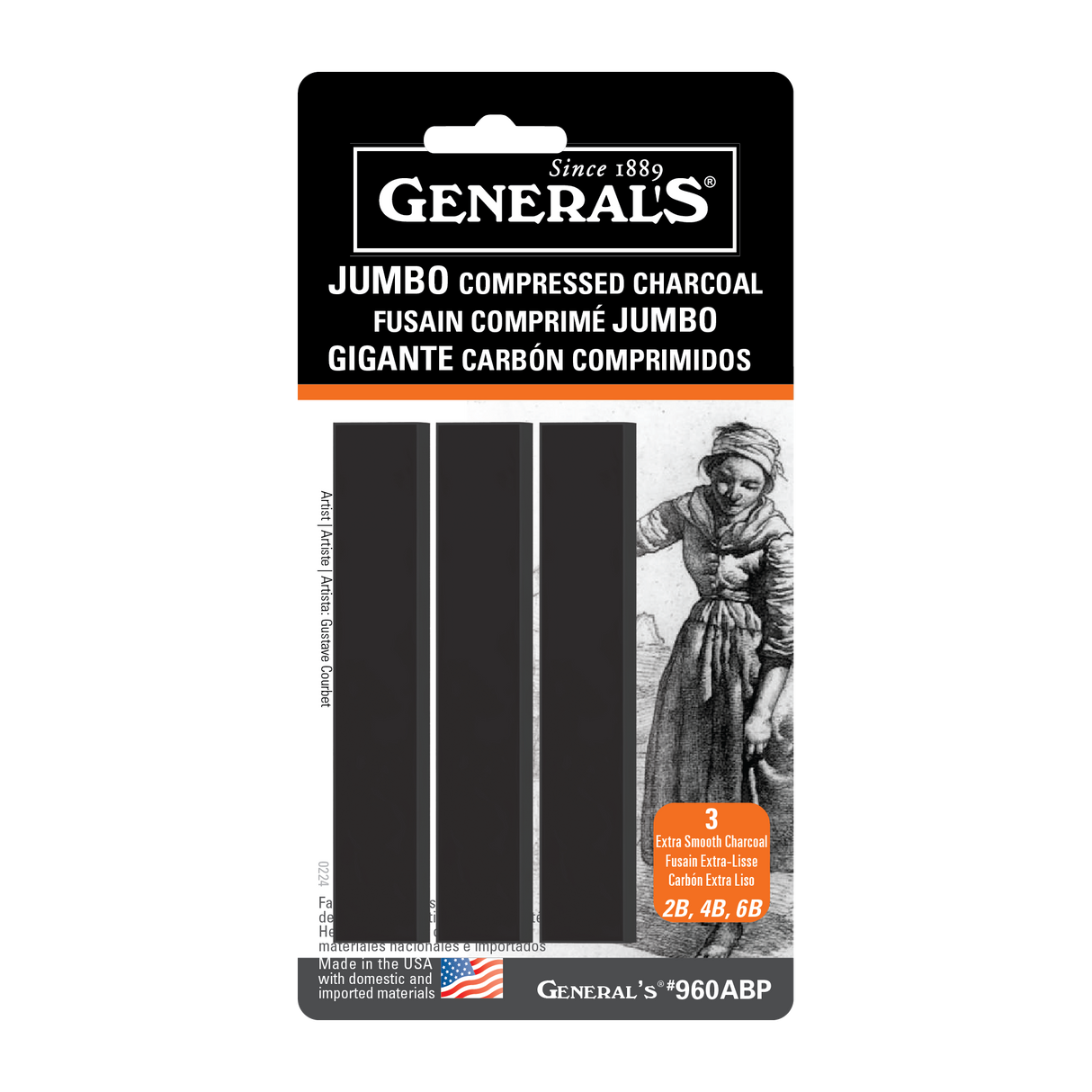 General Pencil Jumbo Compressed Charcoal Set, 3-Sticks