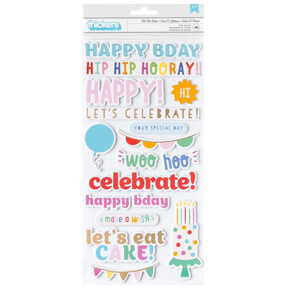 Pebbles All The Cake Thickers Stickers 48/Pkg-Phrases W/Gold Foil
