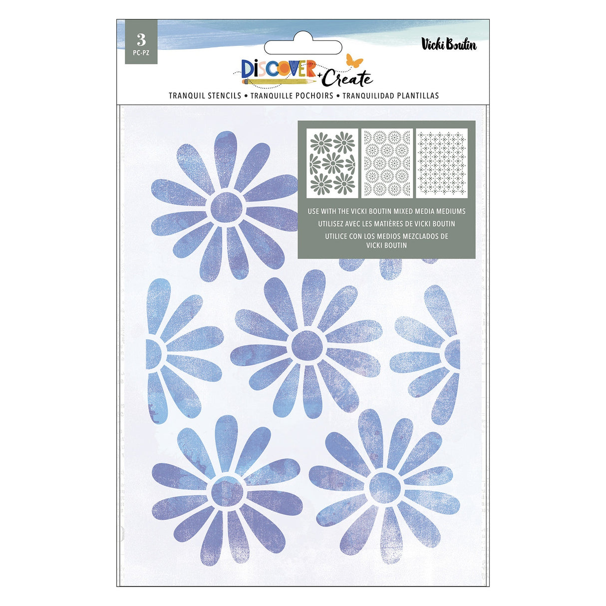 Vicki Boutin Discover + Create Stencil Pack 3/Pkg-Tranquil
