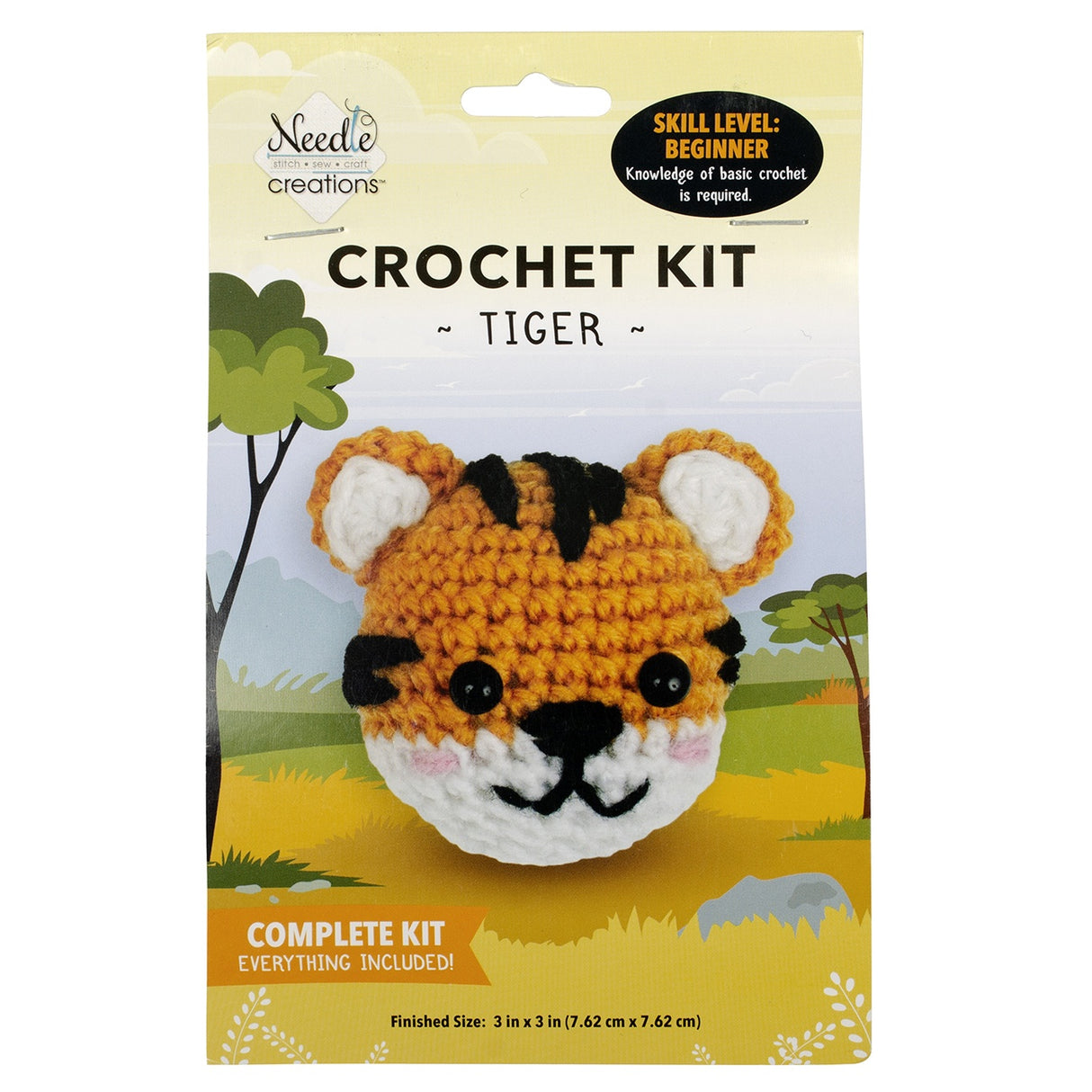 Fabric Editions Mini Crochet Kit-Tiger 3"X3"