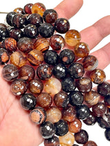 Burnt Caramel Lace Agate 14mm Faceted Round Gemstone Beads