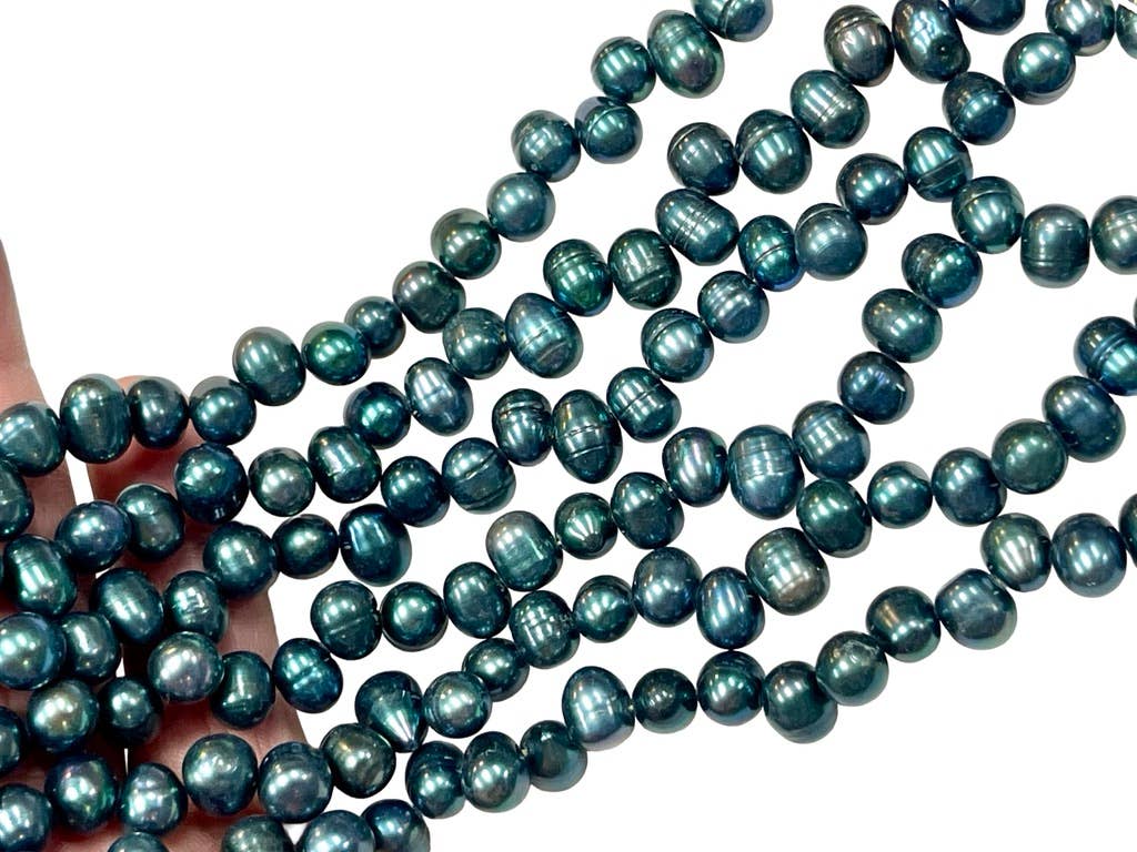 Peacock Teal Green Freshwater Pearl Gemstone Beads – 8mm