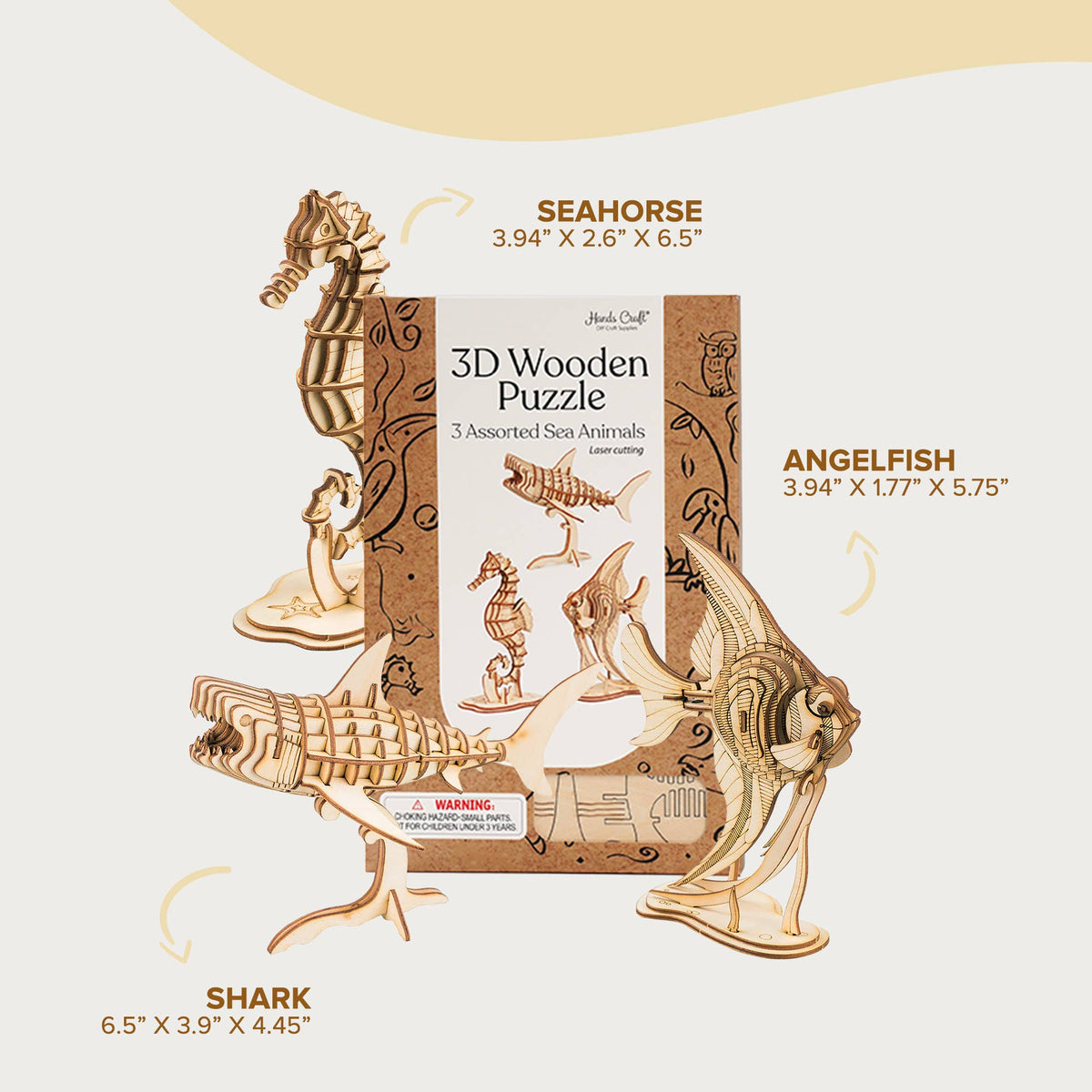 3D Laser Cut Wooden Puzzle Bundle Pack: Sea Animals