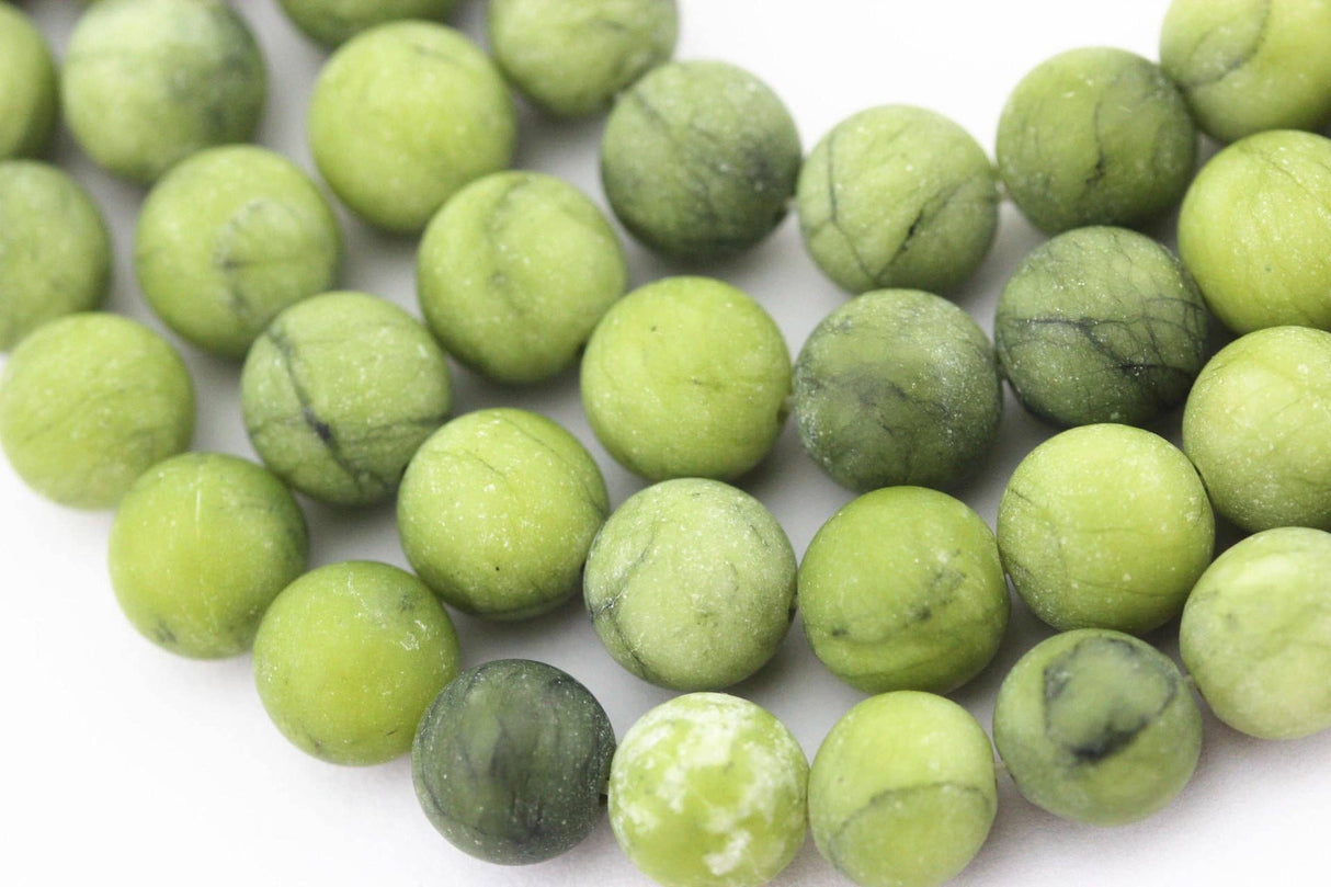 Natural Green Jade Matte Round Beads 8mm 15.5" Strand