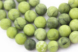 Natural Green Jade Matte Round Beads 8mm 15.5" Strand