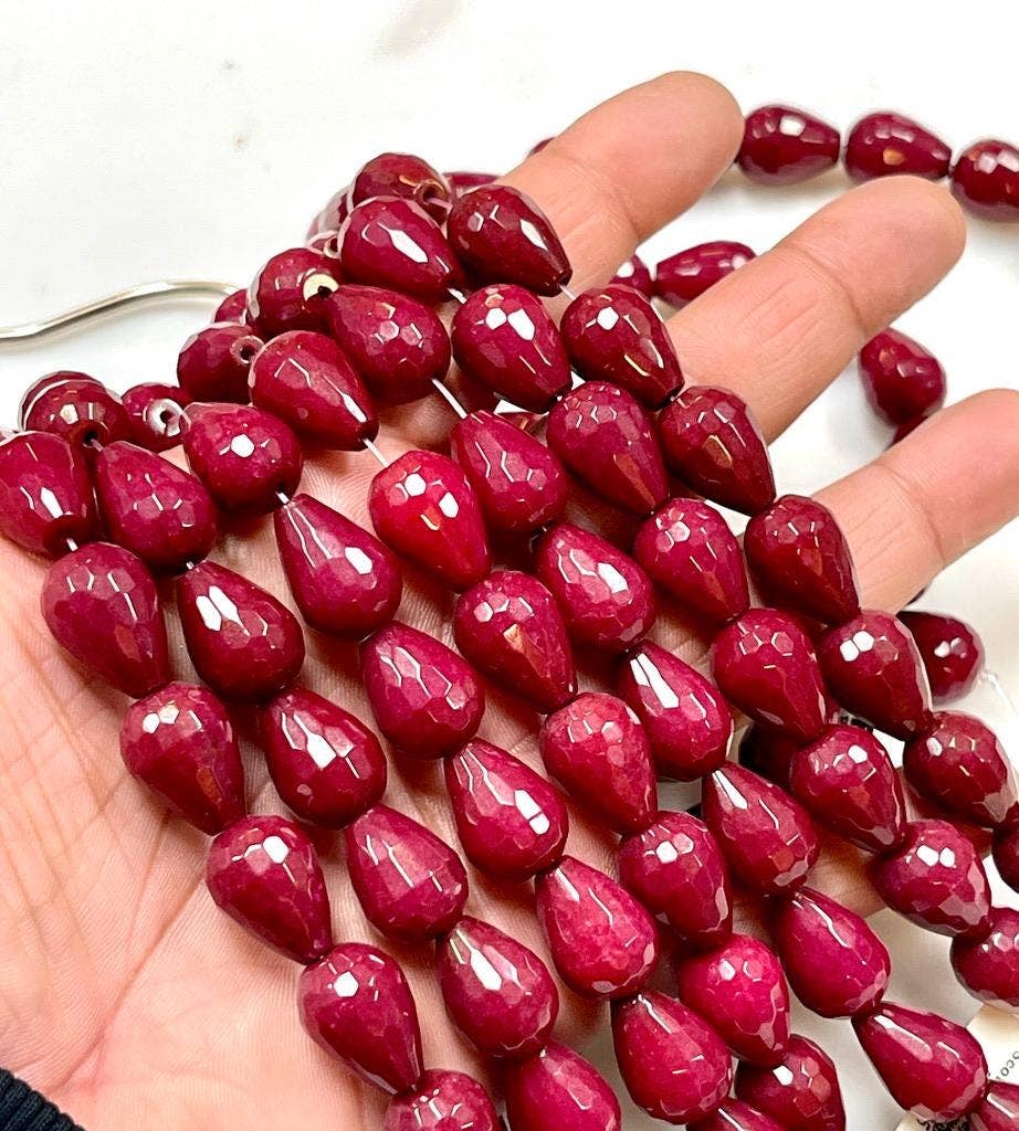 Ruby Jade Gemstone Faceted Drops Beads Strand