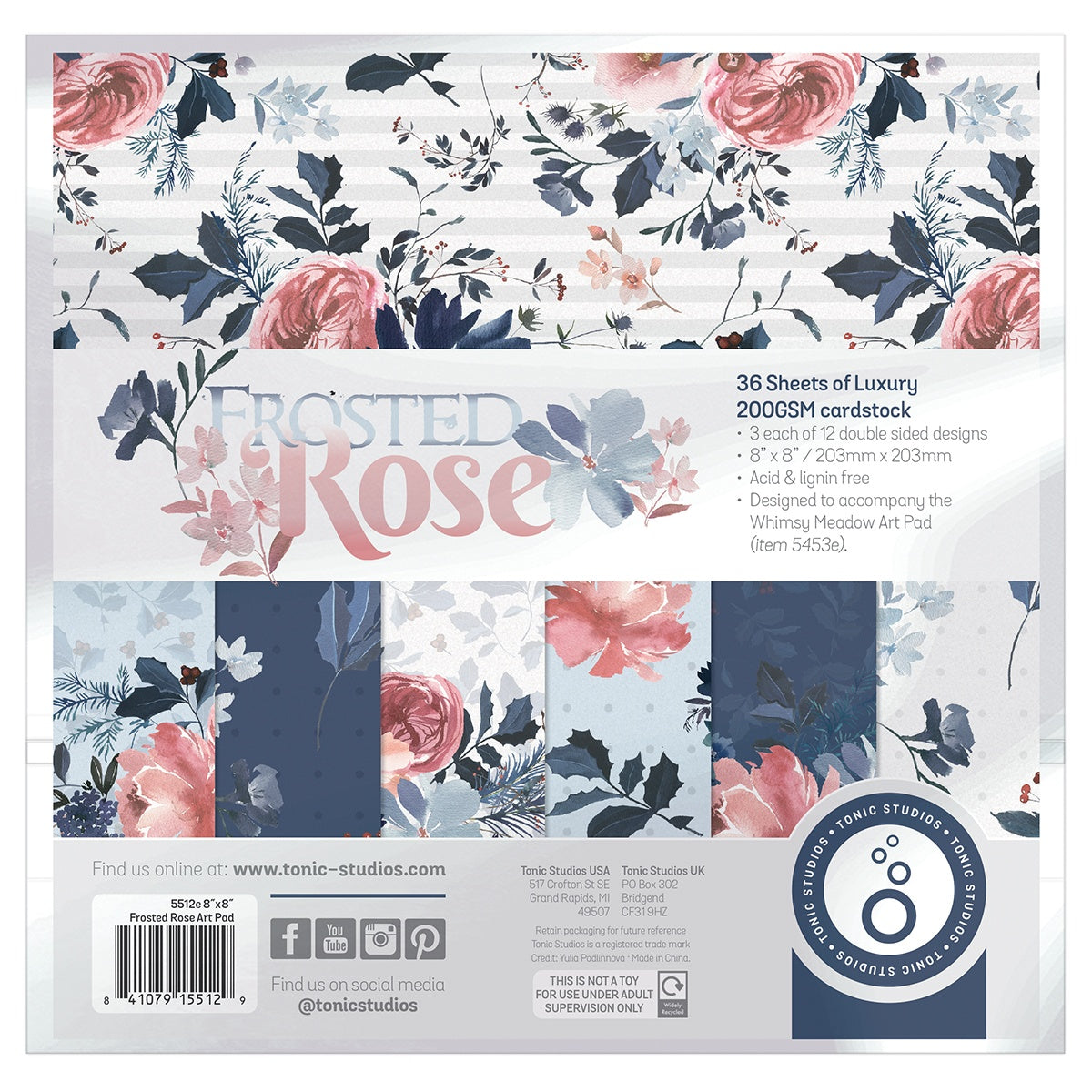 Tonic Studios Paper Pad 8"X8"-Frosted Rose