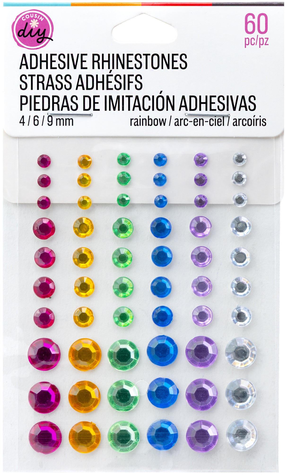 CousinDIY Adhesive Rhinestones 60/Pkg-Rainbow