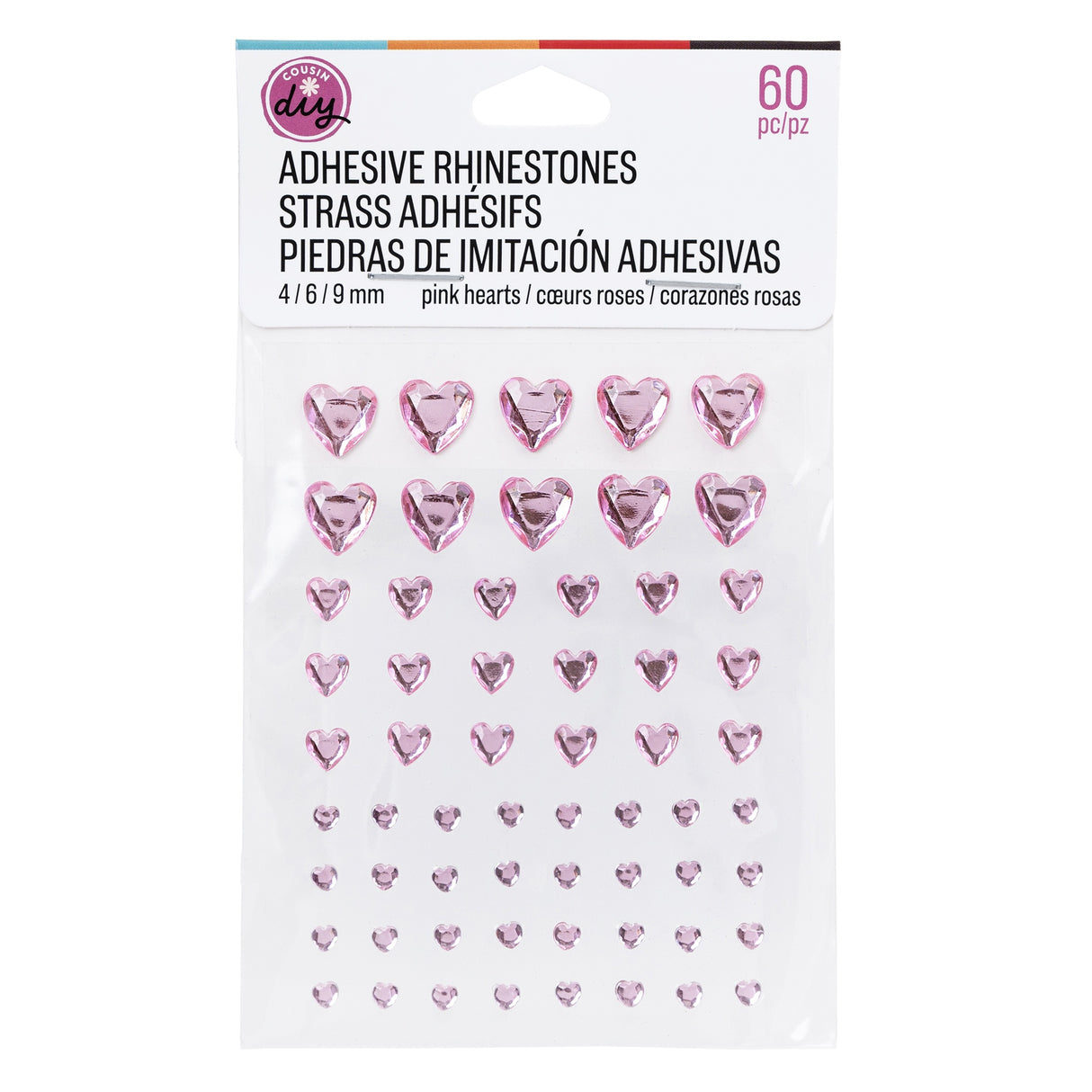 CousinDIY Adhesive Rhinestones 60/Pkg-Pink Heart